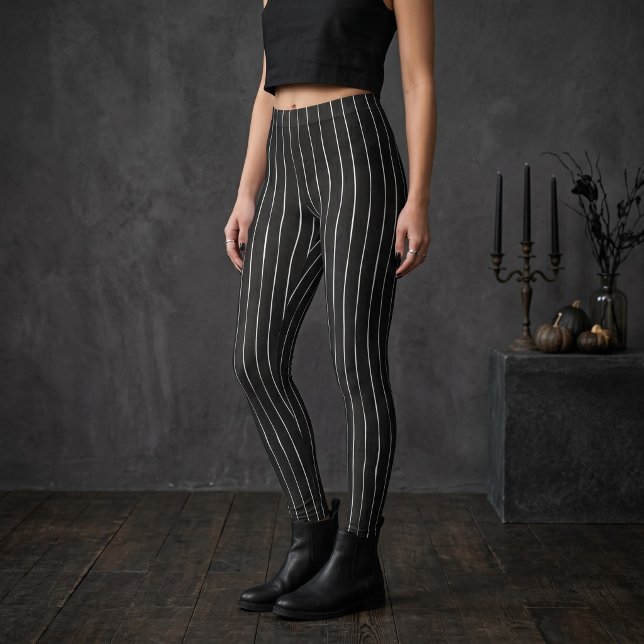 Leggings Halloween rayure noire gothique vintage (Vintage Gothic Black Stripe Halloween Leggings)
