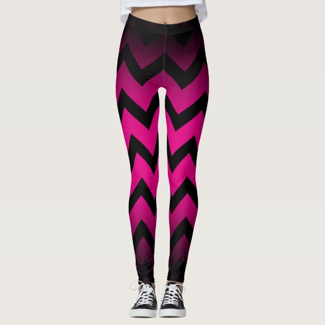Leggings Halloween rayures de chevron noir ombre rose chaud (Devant)