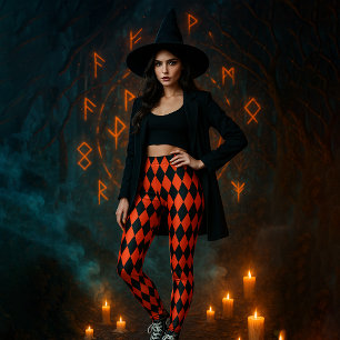 Leggings Halloween rouge diamant noir à motif géométrique