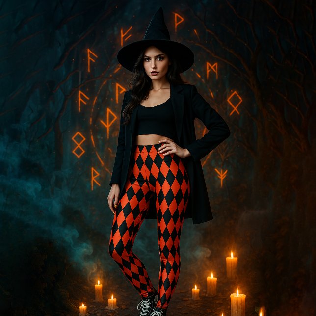 Leggings Halloween rouge diamant noir à motif géométrique (Créateur téléchargé)