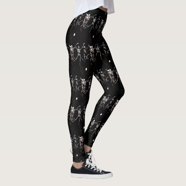Leggings Halloween Skull Dancing Skeletons Black Happy Fun (Droite)