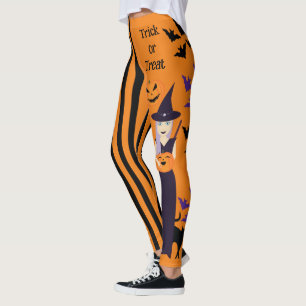 Leggings Halloween sorcière chats citrouilles chauves bande
