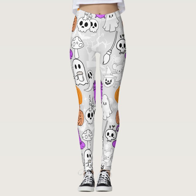 Leggings Halloween spookiness motif 01 L Grey BG (Devant)