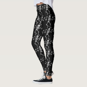 Leggings Halloween squelette Éffrayant Motif noir soyeux