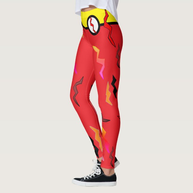 Leggings Halloween Superhero Yellow Red Lightning Bolts (Gauche)