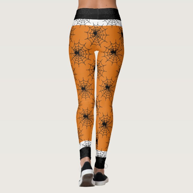 Leggings Halloween toile d'araignée noir et orange (Dos)