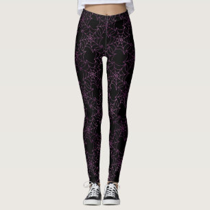 Leggings Halloween Toile d'araignée noire et feuille d'alum