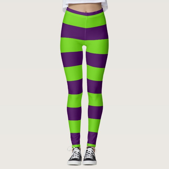 Leggings Halloween vert et mauve, cuisse de jambe (Devant)