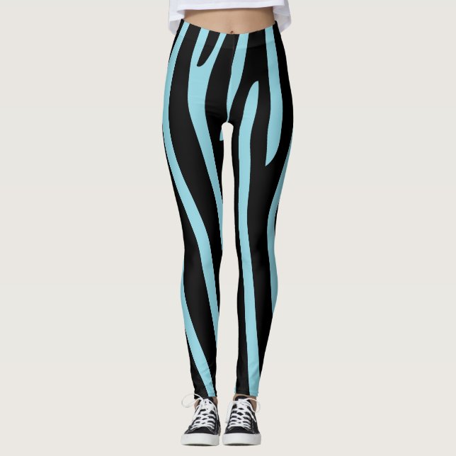 Leggings Halloween Zebra Stripes noir et bleu clair (Devant)