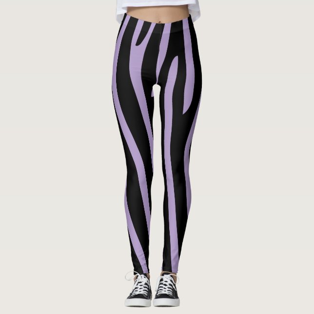 Leggings Halloween Zebra Stripes Noir & Lavande (Devant)
