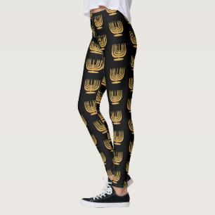 Leggings Hanoukka Candelabra bougie or noir