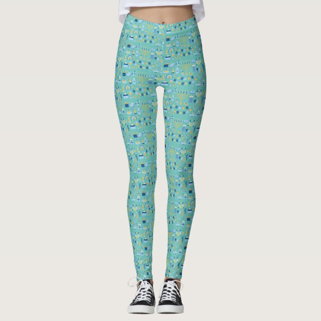 Leggings Hanoukka heureuse (Bleu) (Devant)
