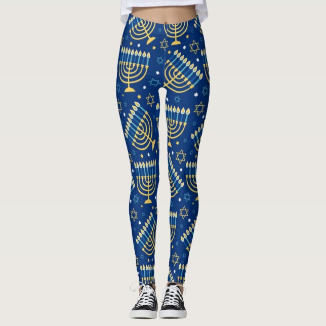 Leggings Hanoukka Menorah étoile bleue de David (Devant)