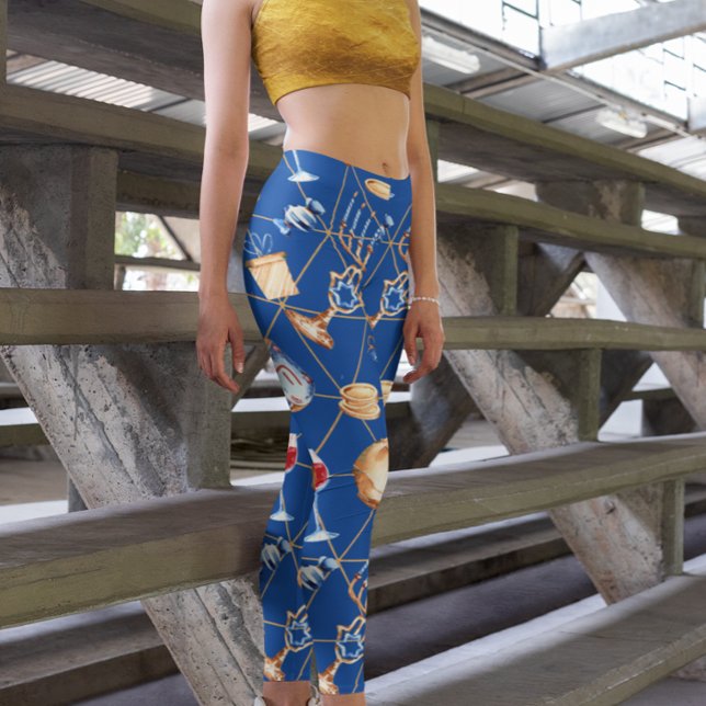 Leggings Hanukkah Menorah Dreidel Watercolor Gold (Créateur téléchargé)