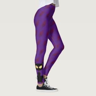 Leggings Happy Halloween Éffrayant Purple Chat noir