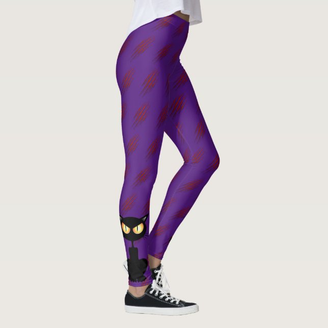 Leggings Happy Halloween Éffrayant Purple Chat noir (Droite)