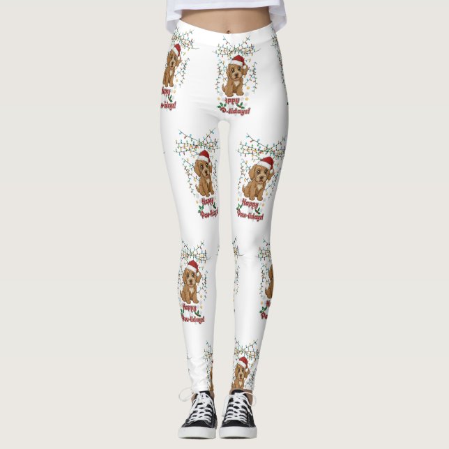 Leggings Happy Paw-lidays Christmas Cockapoo Design (Devant)