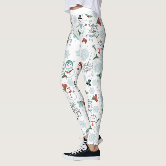 Leggings Happy Snowmen Moderne Motif de Noël (Gauche)