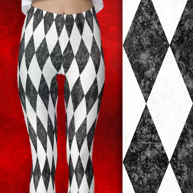 Leggings Harlequin diamant argyle noir et blanc classique (Close-up of black/white texturing)