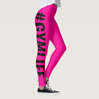 Leggings Hashtag Gymlife Hot Pink Black Modern Slogan