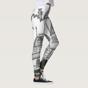 Leggings Haunted House and Bats Halloween