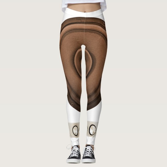 Leggings Haut-parleurs rétro : brun, blanc isolé. (Devant)