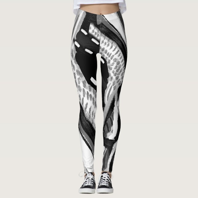 Leggings Hautes guêtres abstraites noires et blanches de (Devant)