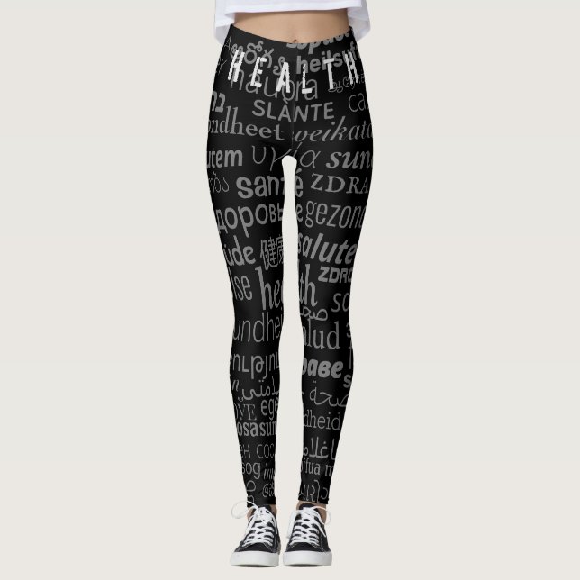 Leggings Hauteur noire multilingue du texte de santé (Devant)
