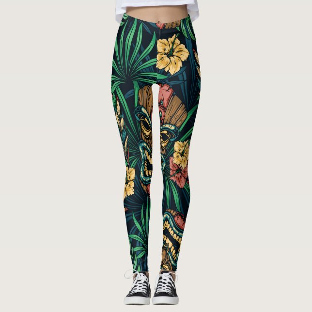 Leggings Hawaï Tiki Masque Motif tropical (Devant)