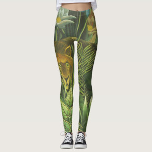 Leggings Henri Rousseau Jungle Tropical Lion Impression Vin