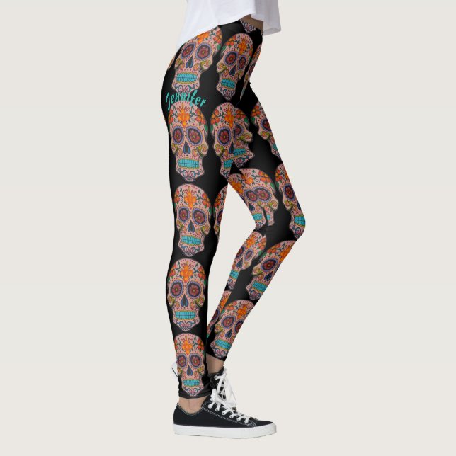 Leggings Héritage crâne sucre Jour de la mort VOTRE NOM (Droite)