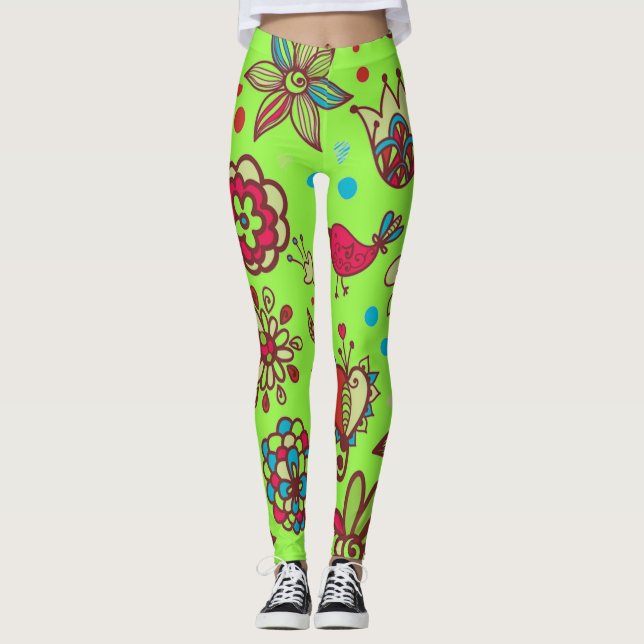 Leggings Heure du printemps vert de la chaux (Devant)