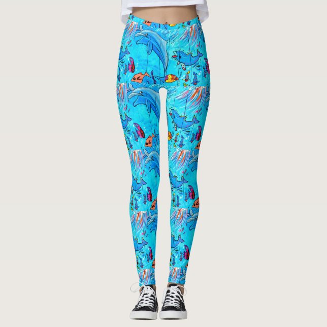 Leggings heureux leaping dauphins bleu (Devant)