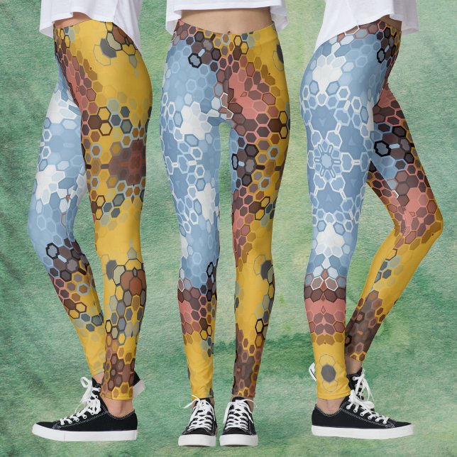 Leggings Hex Mandala bleu jaune et rose (Créateur téléchargé)