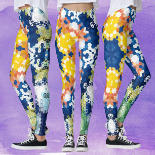 Leggings Hex Mandala bleu jaune orange et vert