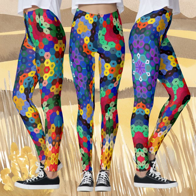 Leggings Hex Mandala bleu jaune rouge et vert (Créateur téléchargé)