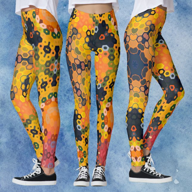 Leggings Hex Mandala jaune et orange (Créateur téléchargé)