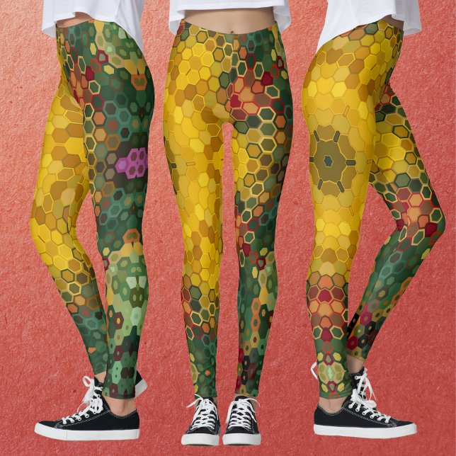 Leggings Hex Mandala jaune vert et orange (Créateur téléchargé)