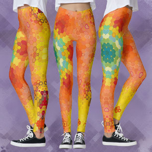 Leggings Hex Mandala orange jaune rouge et bleu