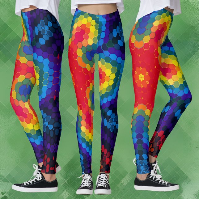 Leggings Hex Mandala rouge jaune et bleu (Créateur téléchargé)