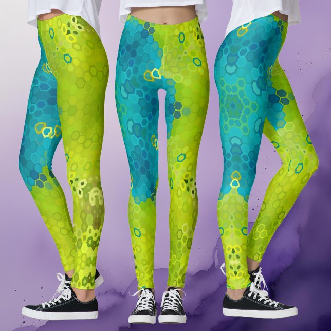Leggings Hex Mandala Vert et Bleu (Créateur téléchargé)