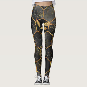 Leggings Hexagon de marbre, Texture Feuille d'or.