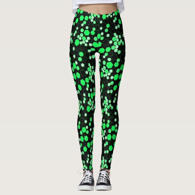 Leggings Hexagon motif 02b.Green Black BG (Devant)