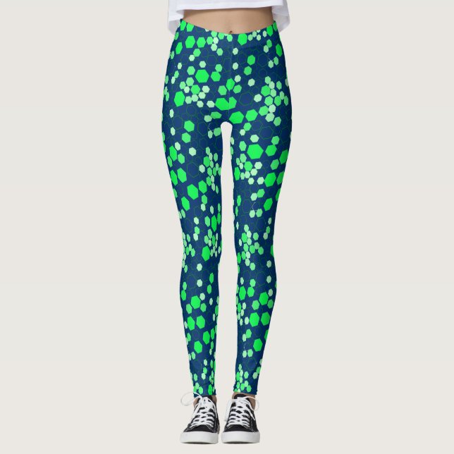 Leggings Hexagon motif 02b.Green DBlue BG (Devant)