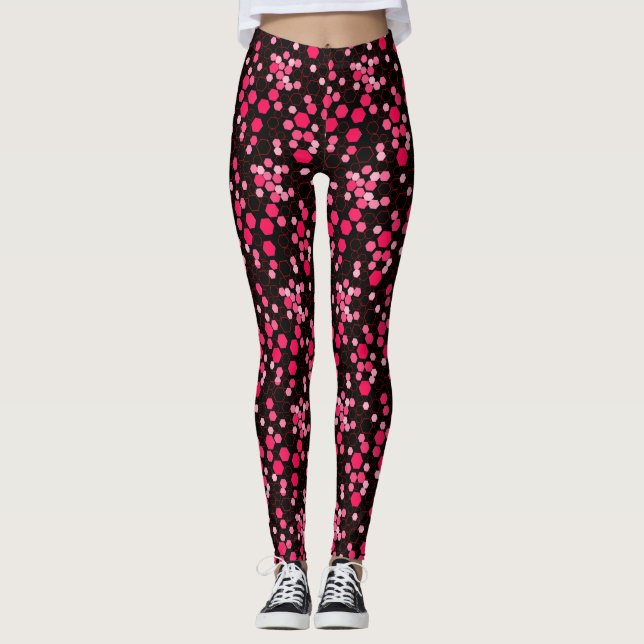 Leggings Hexagon motif 03b.Pink Black BG (Devant)
