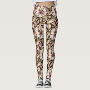 Leggings Hibiscus blanc sur Maroon