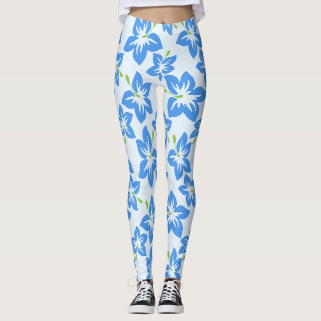 Leggings Hibiscus Bleu, Fleurs Bleues, Motif De Fleurs (Devant)