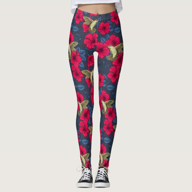 Leggings Hibiscus botanique vintage et colibri (Devant)