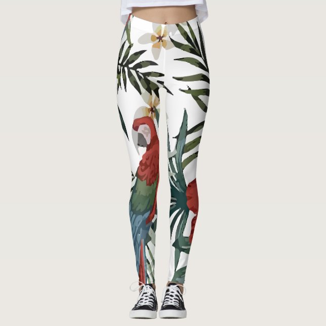 Leggings Hibiscus de perroquets Vintages tropicaux (Devant)