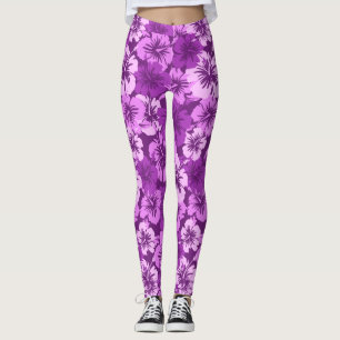 Leggings Hibiscus épopé Hawaï Tropical Floral Violet